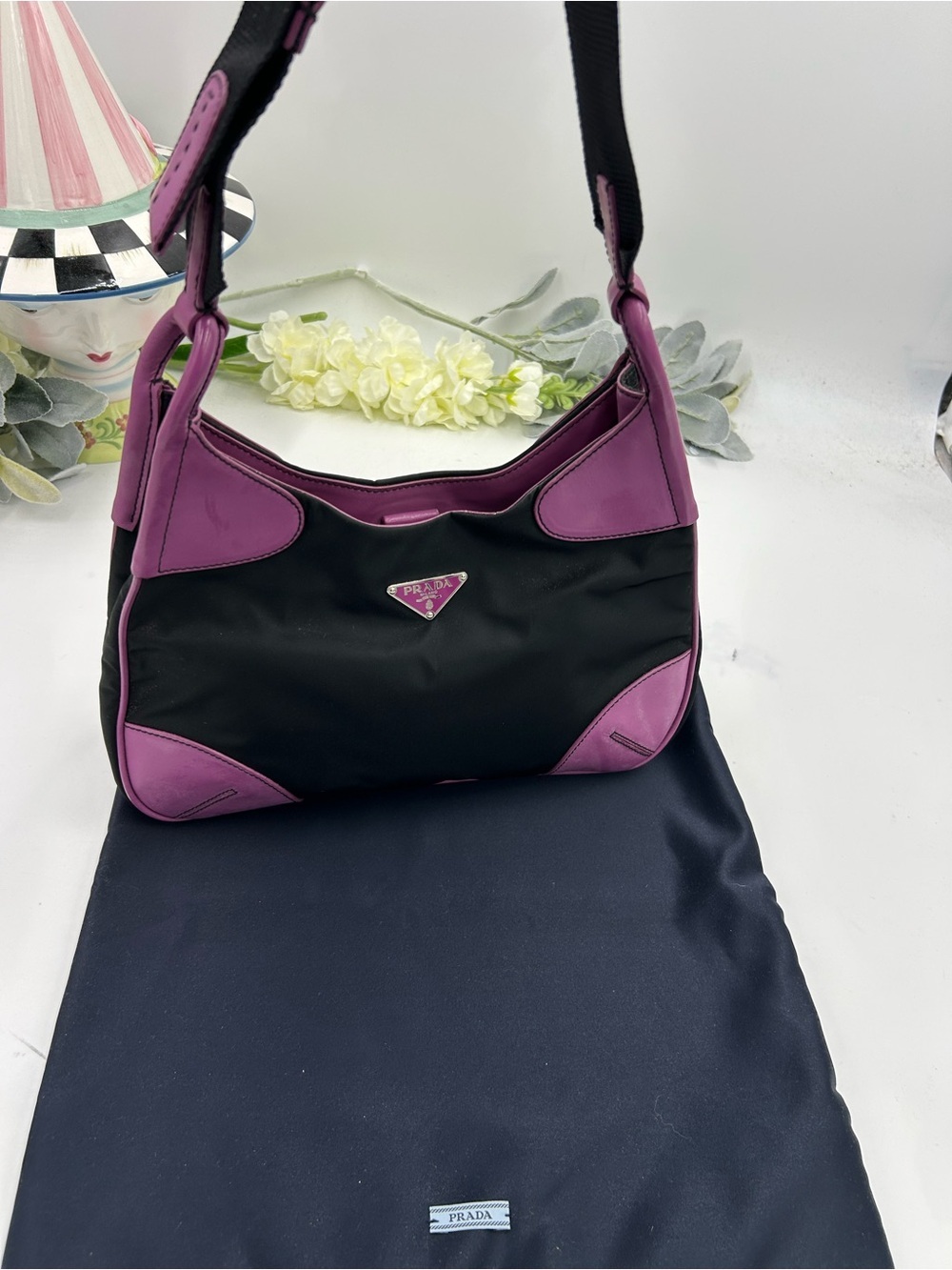 Women's Prada  TESSUTO nylon/Leather shoulder Bag made in Italy . PRISTINE